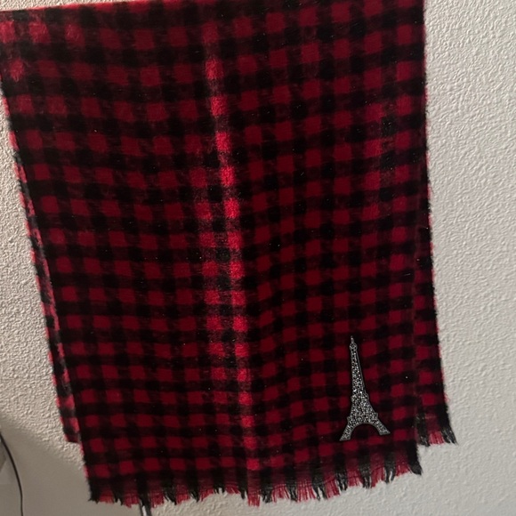 Karl Lagerfeld Red and Black ✨ glitter Scarf with Eiffel Tower Paris Design - Picture 4 of 11
